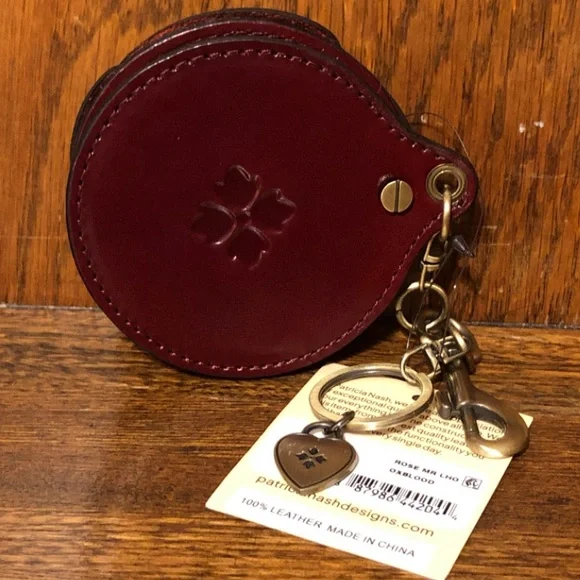 NWT-Patricia Nash-SET-Borriana Rose Crossbody &Mirror Fob Bag Charm-Oxblood-$198 - Picture 12 of 16